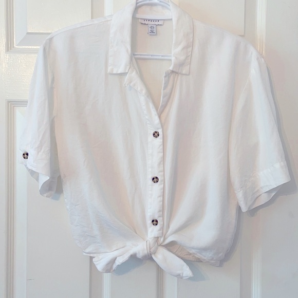 Topshop Button Up Cropped Tie Shirt - Picture 1 of 3